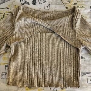 Beige knit full sleeve sweater top